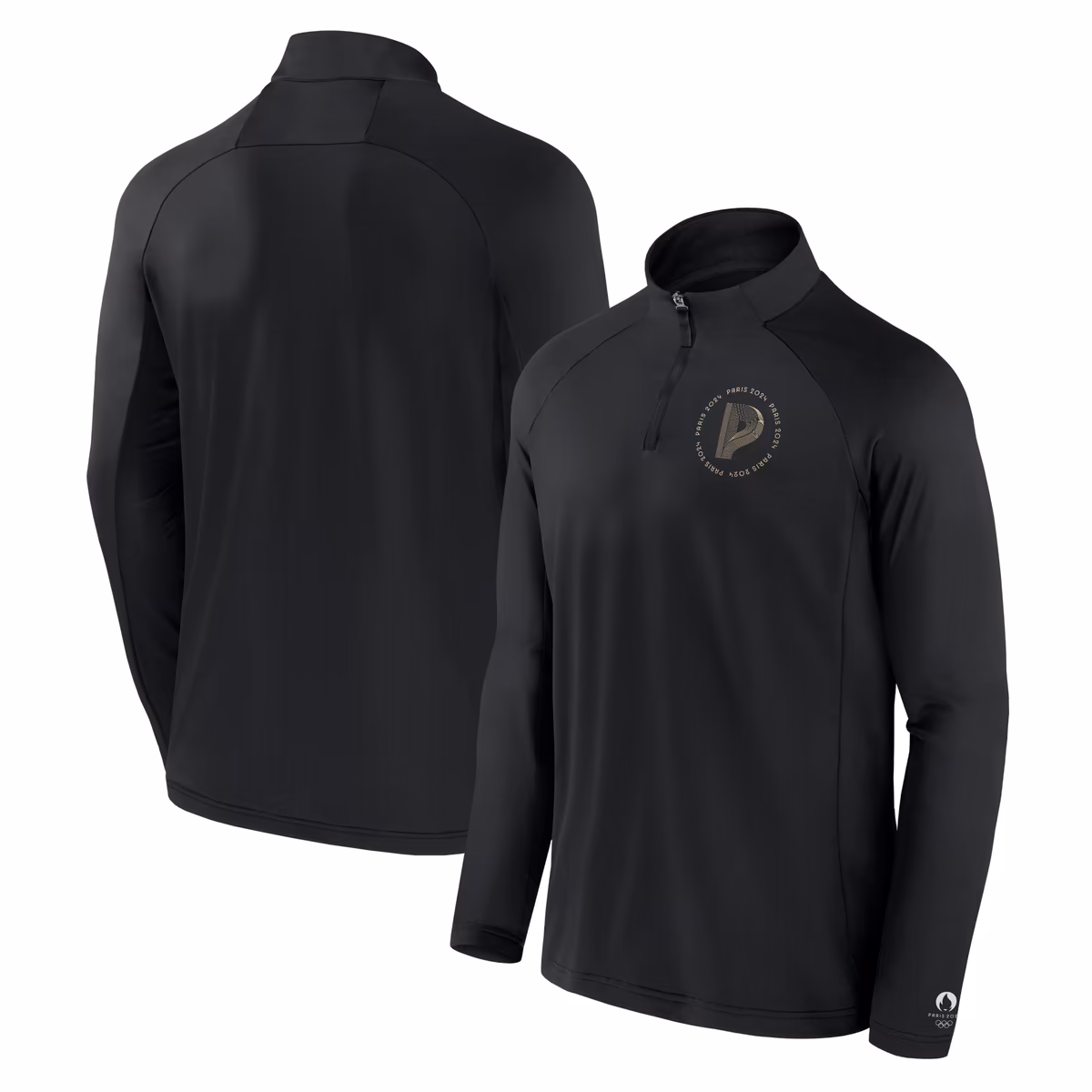 Men's Fanatics Black Paris 2024 Summer Olympics Art Deco Badge Raglan Quarter-Zip Top