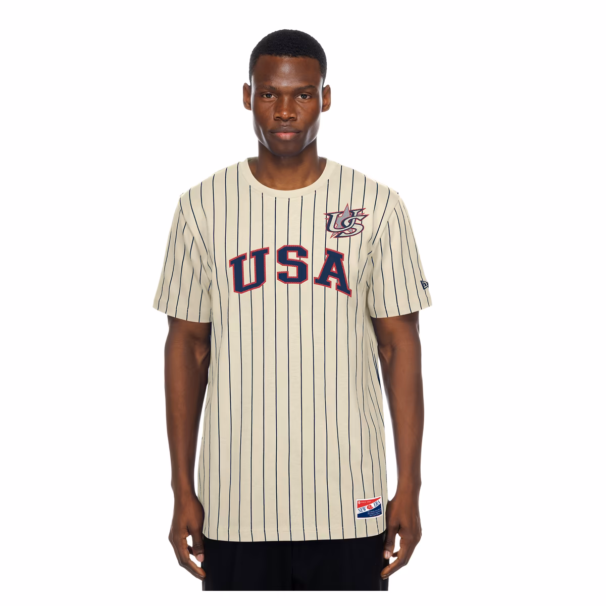 Men's New Era Cream USA Baseball Throwback Meshback Pinstripe T-Shirt 1 Men's New Era Cream USA Baseball Throwback Meshback Pinstripe T-Shirt