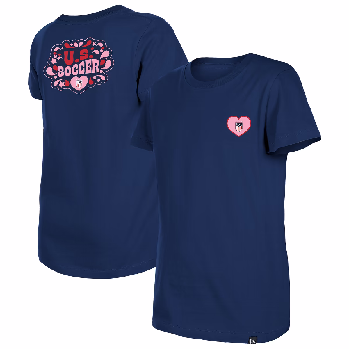 Girls Youth New Era Navy USWNT Bubble Heart T-Shirt