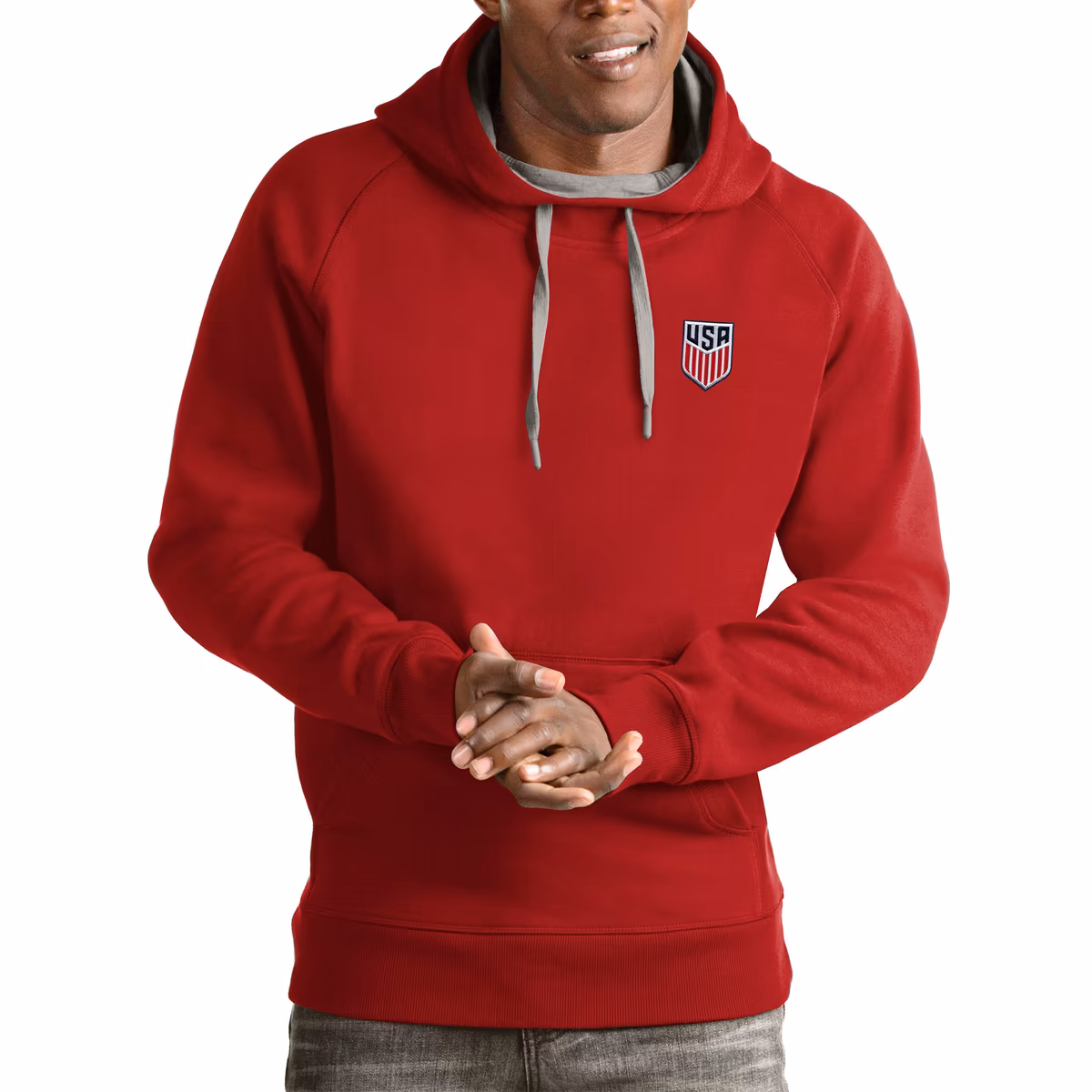 Men's Antigua Red USMNT Victory Pullover Hoodie