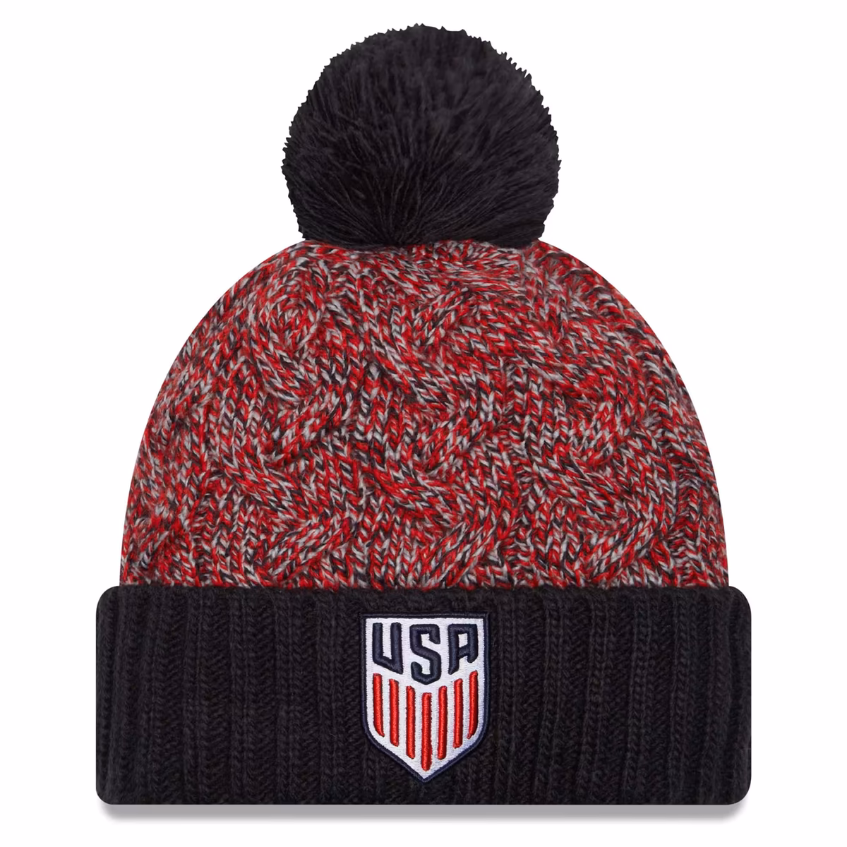 Youth New Era Navy/Red USMNT Marled Cuffed Knit Hat with Pom