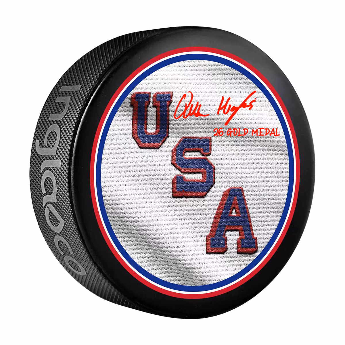 Quinn Hughes Team USA Autographed 2026 Winter Olympics Hockey Puck with "26 Gold Medal" Inscription 4 Quinn Hughes Team USA Autographed 2026 Winter Olympics Hockey Puck with "26 Gold Medal" Inscription