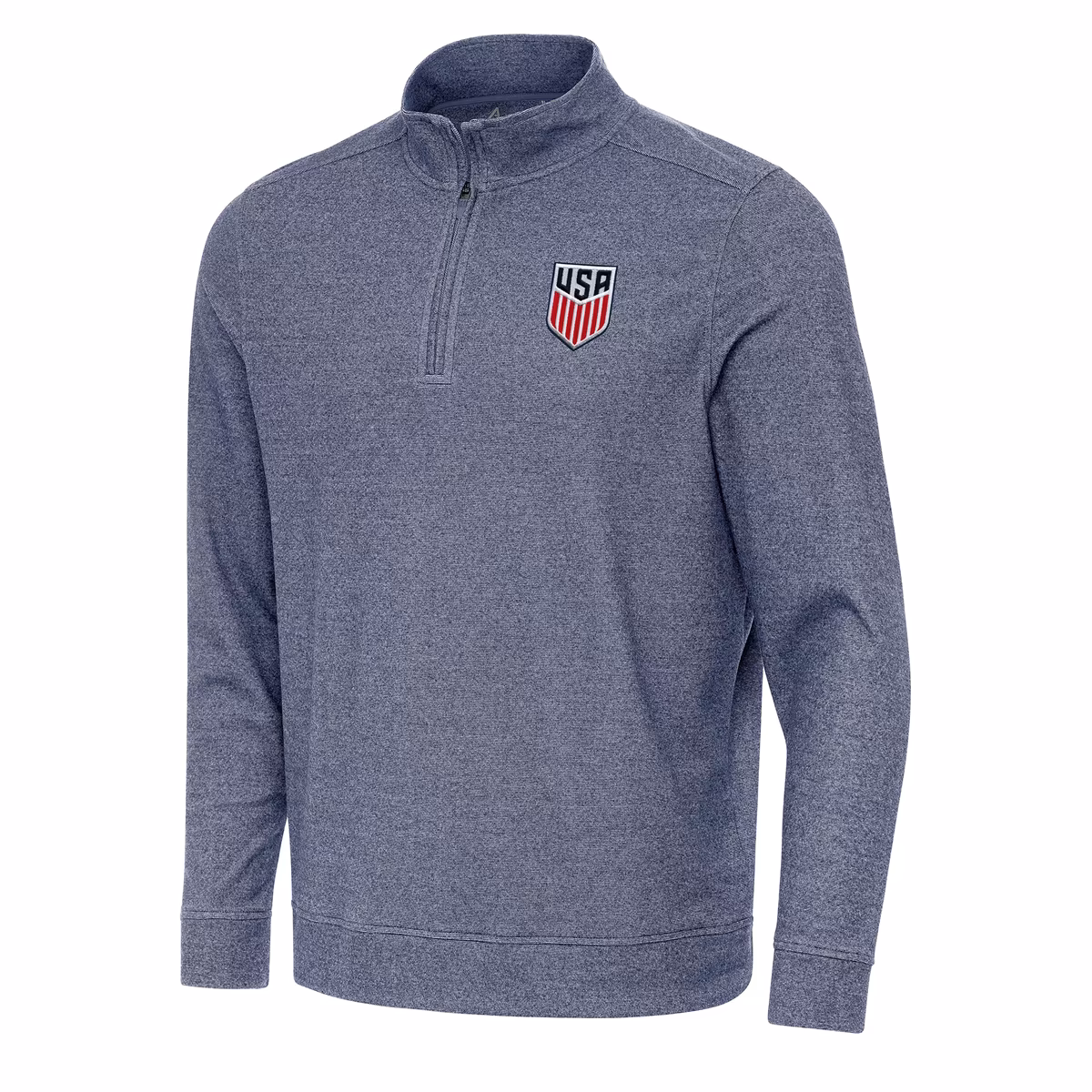 Men's Antigua Heather Navy USMNT Subtle Quarter-Zip Top
