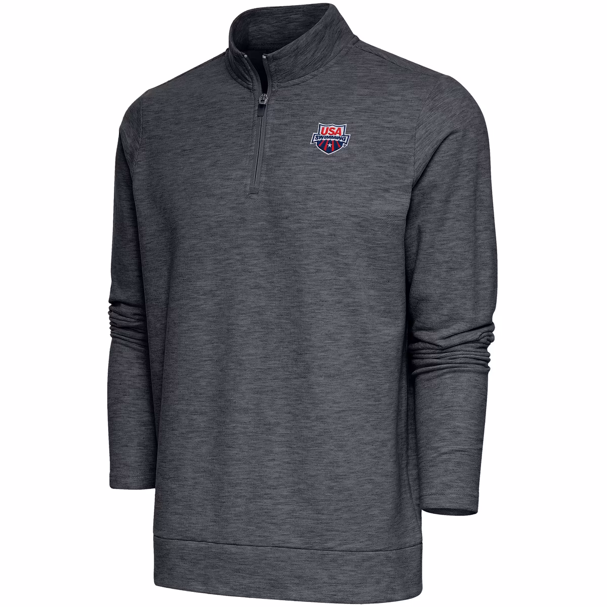 Men's Antigua  Heather Charcoal USA Swimming Gambit Quarter-Zip Pullover Top