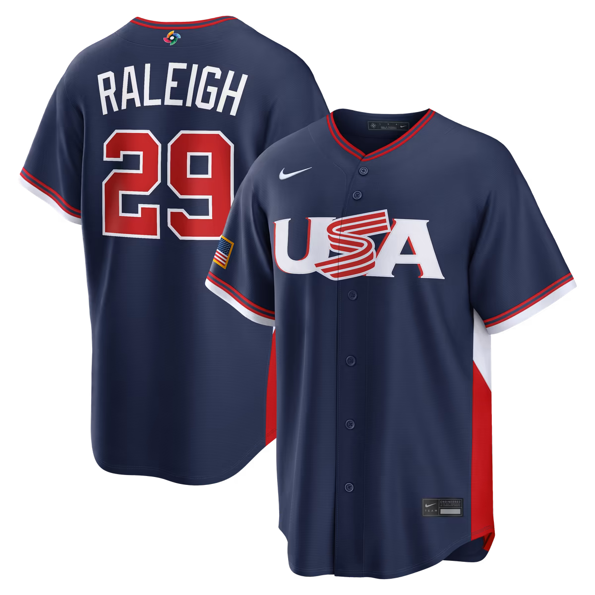 Men's Nike Cal Raleigh Navy USA Baseball 2026 World Baseball Classic Road Stadium Jersey