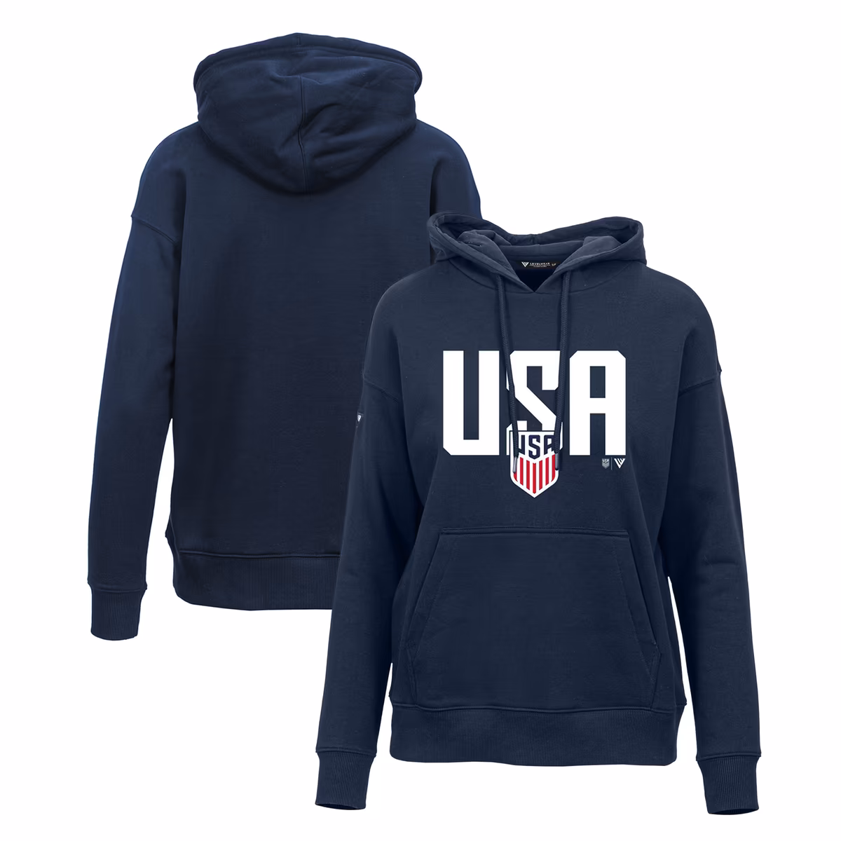 Women's Levelwear Navy USMNT Podium Mascot Pullover Hoodie 1 Women's Levelwear Navy USMNT Podium Mascot Pullover Hoodie