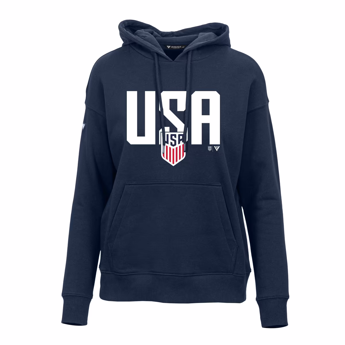 Women's Levelwear Navy USMNT Podium Mascot Pullover Hoodie 2 Women's Levelwear Navy USMNT Podium Mascot Pullover Hoodie