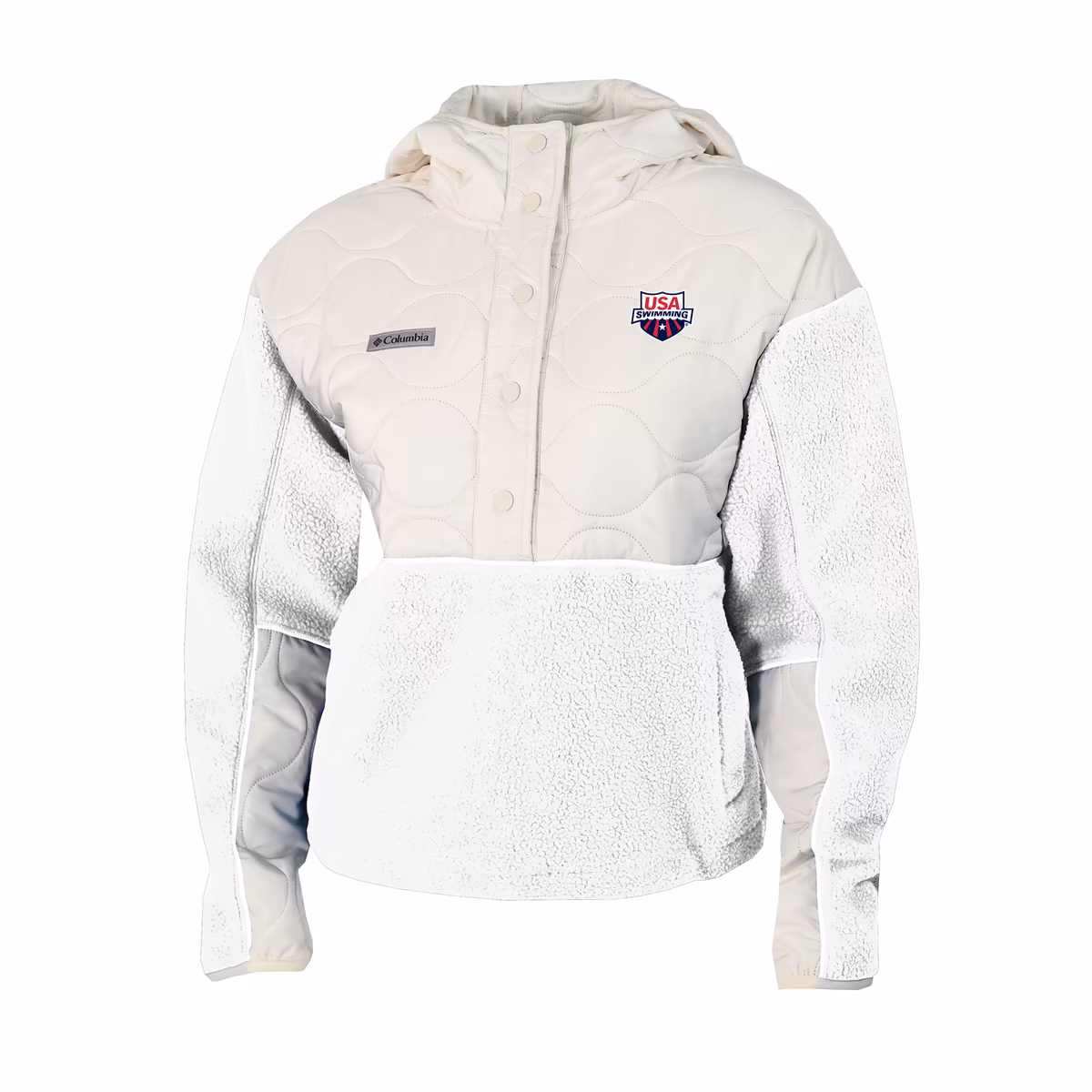 Women's Columbia White USA Swimming Cloud Point Hooded Fleece Half-Snap Pullover Jacket