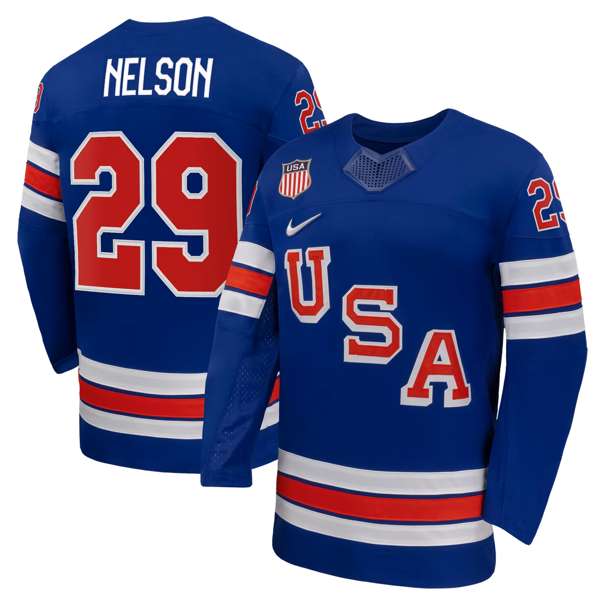 Men's Nike Brock Nelson Royal US Hockey 2026 Home Replica Jersey