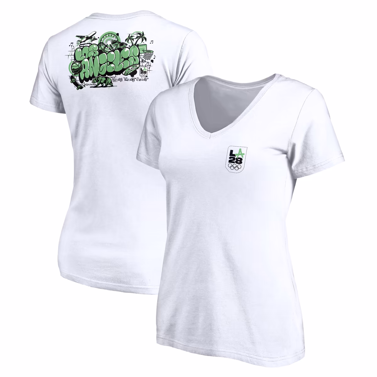 Women's White LA 2028 Summer Olympics City V-Neck T-Shirt 8 Women's White LA 2028 Summer Olympics City V-Neck T-Shirt