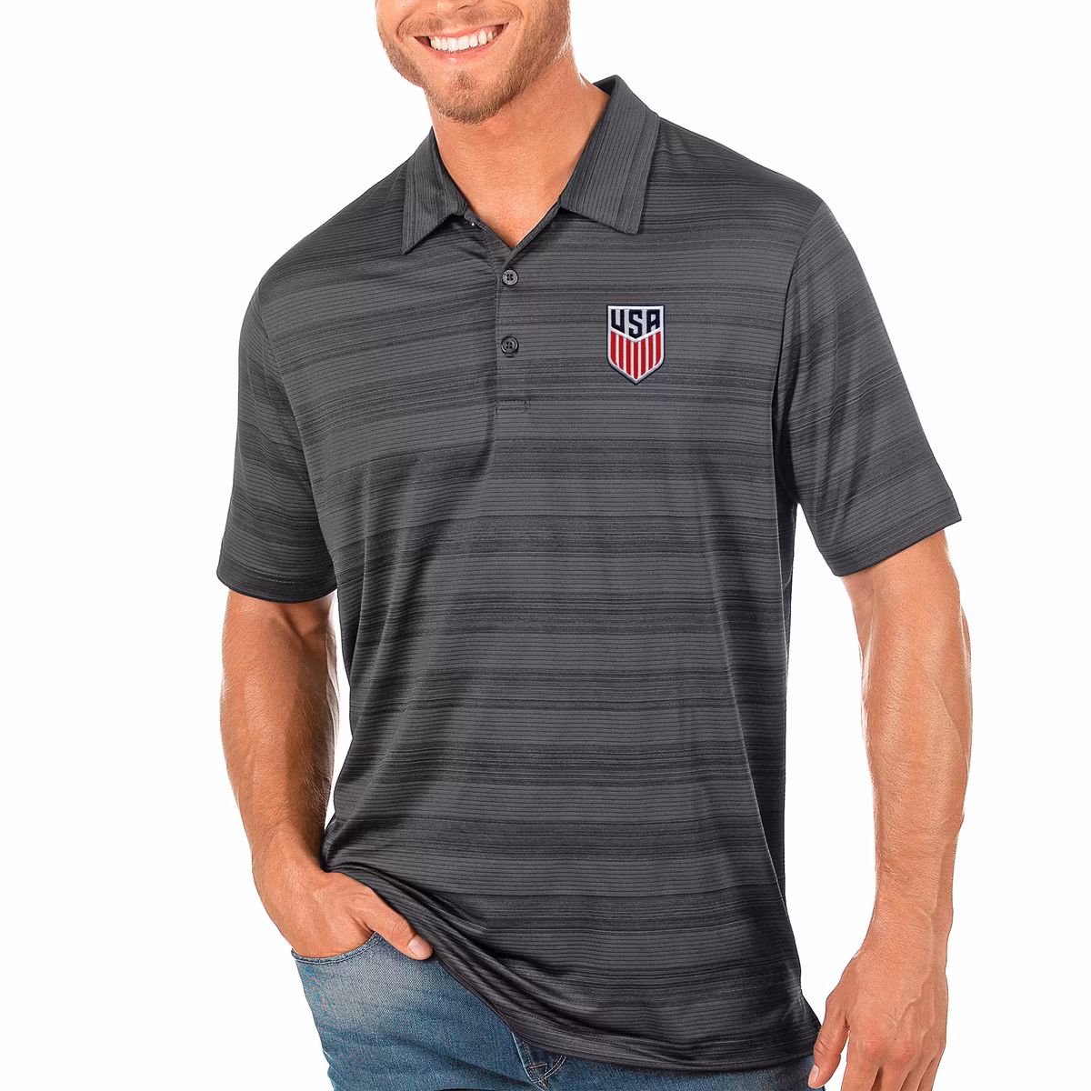Men's Antigua Charcoal USMNT Compass Polo 3 Men's Antigua Charcoal USMNT Compass Polo