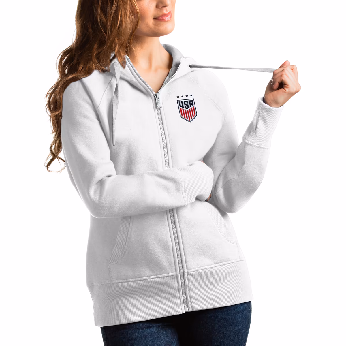Women's Antigua White USWNT Victory Full-Zip Hoodie