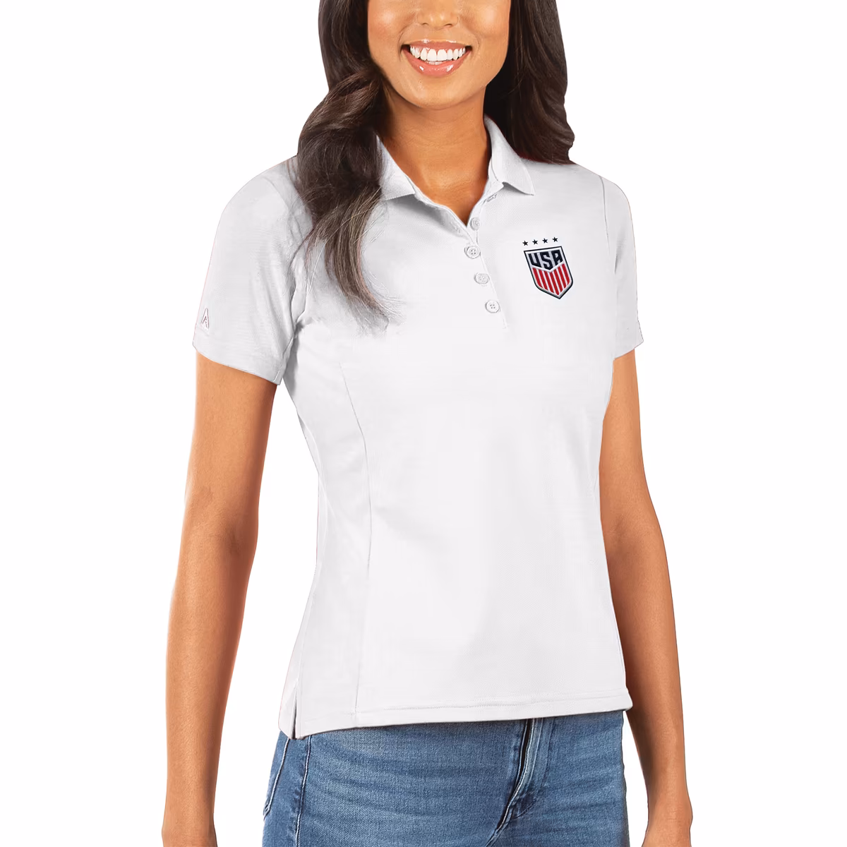 Women's Antigua White USWNT Legacy Pique Polo