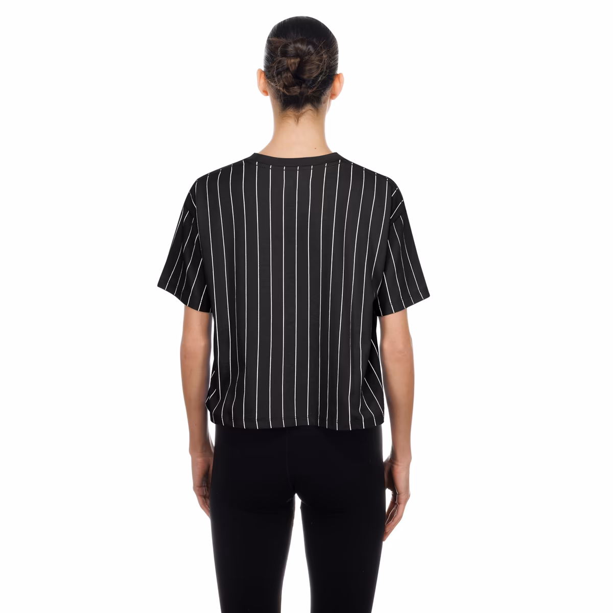 Women's New Era Black LA 2028 Summer Olympics Mesh Back Pinstripe Boxy T-Shirt 2 Women's New Era Black LA 2028 Summer Olympics Mesh Back Pinstripe Boxy T-Shirt