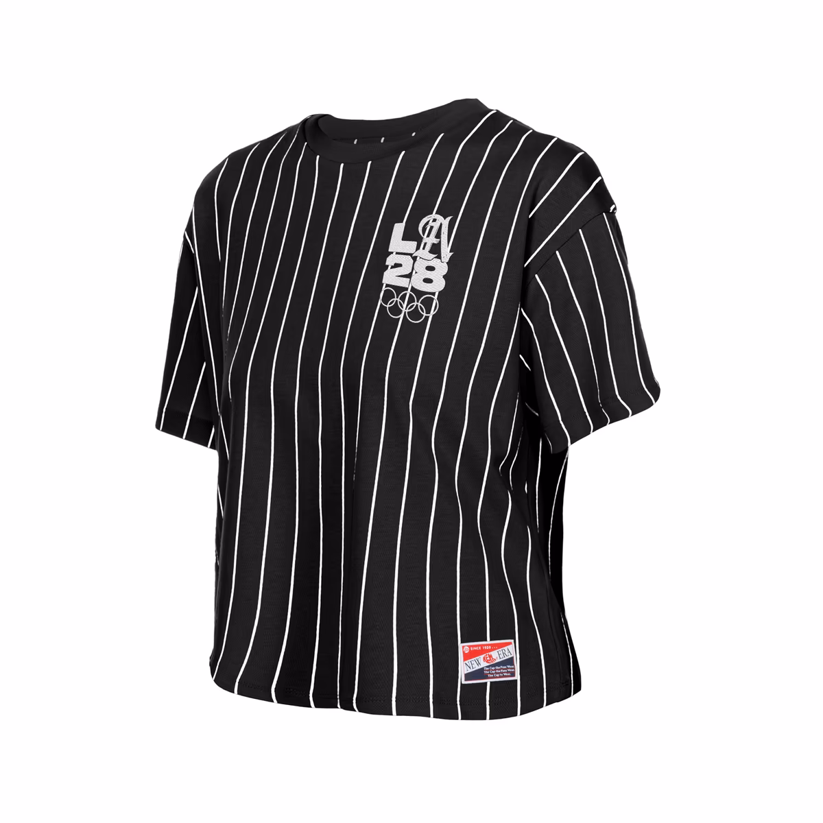 Women's New Era Black LA 2028 Summer Olympics Mesh Back Pinstripe Boxy T-Shirt 3 Women's New Era Black LA 2028 Summer Olympics Mesh Back Pinstripe Boxy T-Shirt