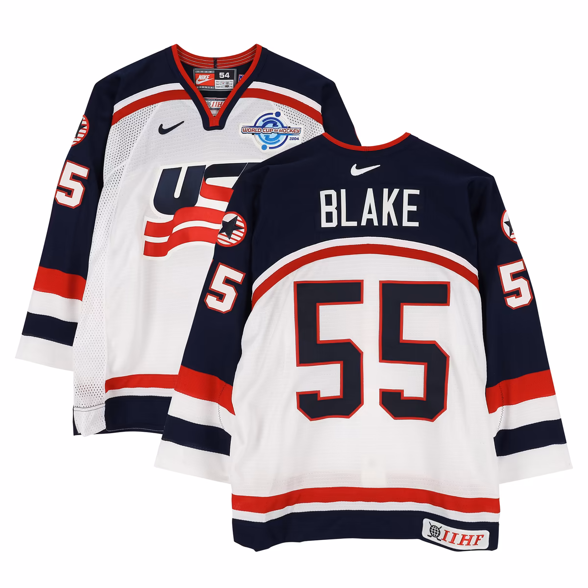 Jason Blake Team USA Game-Used #55 White Nike Jersey vs. Team Slovakia on September 3 during the 2004 World Cup of Hockey 4 Jason Blake Team USA Game-Used #55 White Nike Jersey vs. Team Slovakia on September 3 during the 2004 World Cup of Hockey