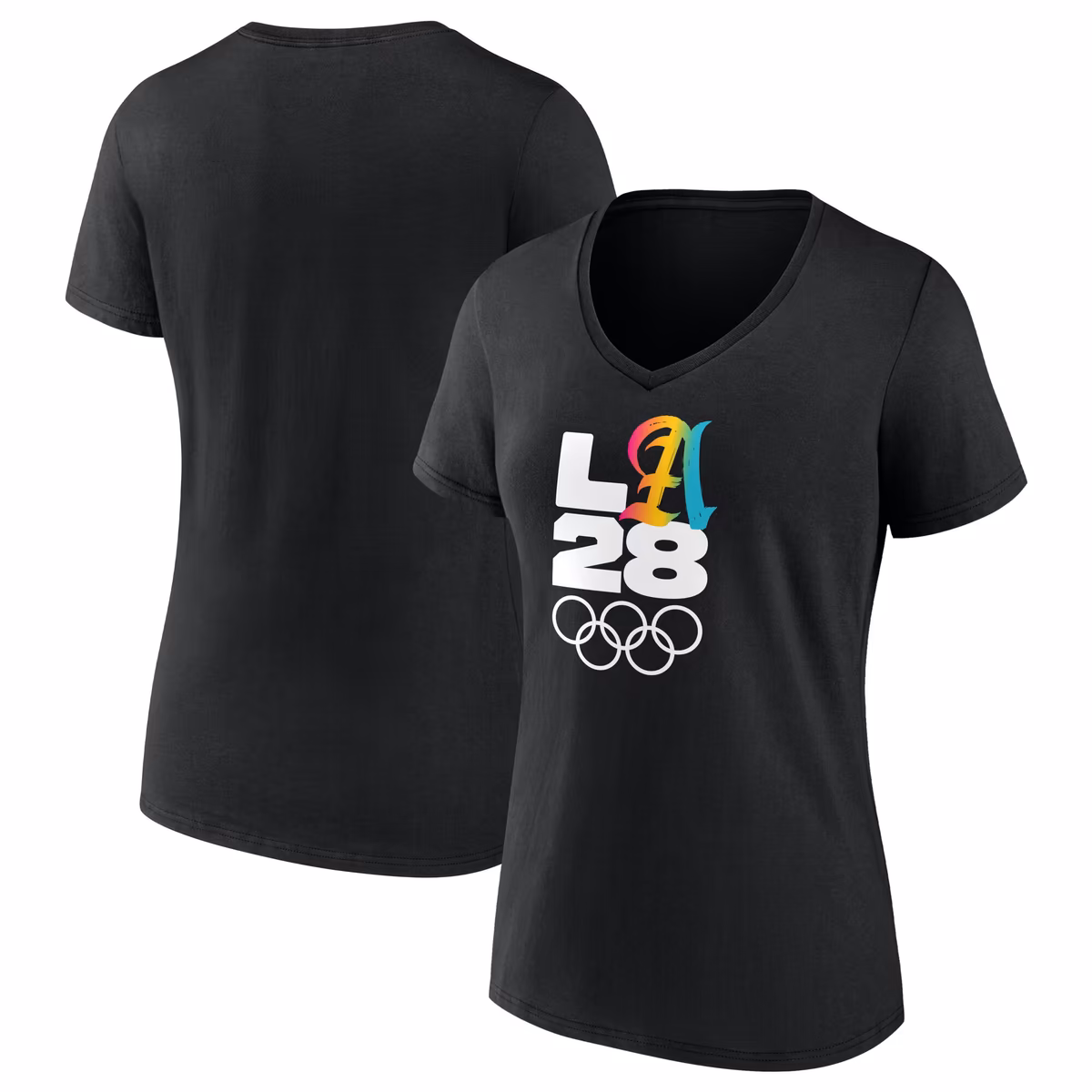Women's Black LA 2028 Summer Olympics Gradient V-Neck T-Shirt