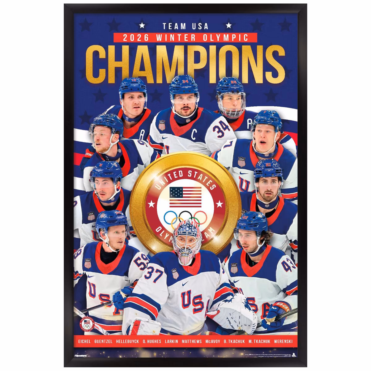 Men's USA Hockey 2026 Winter Olympics Gold Medal 22.375" x 34" Framed Poster 1 Men's USA Hockey 2026 Winter Olympics Gold Medal 22.375" x 34" Framed Poster