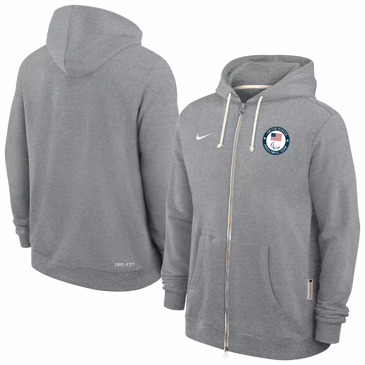 Men's Nike Heather Gray U.S. Paralympics Standard Issue Dri-FIT Full-Zip Hoodie