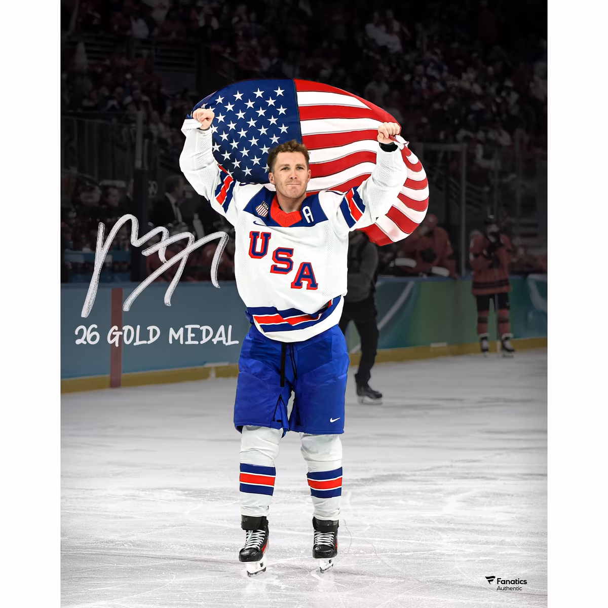 Matthew Tkachuk Team USA Autographed 16" x 20" 2026 Winter Olympics Gold Medal Winner Photograph with "26 Gold Medal" Inscription 1 Matthew Tkachuk Team USA Autographed 16" x 20" 2026 Winter Olympics Gold Medal Winner Photograph with "26 Gold Medal" Inscription