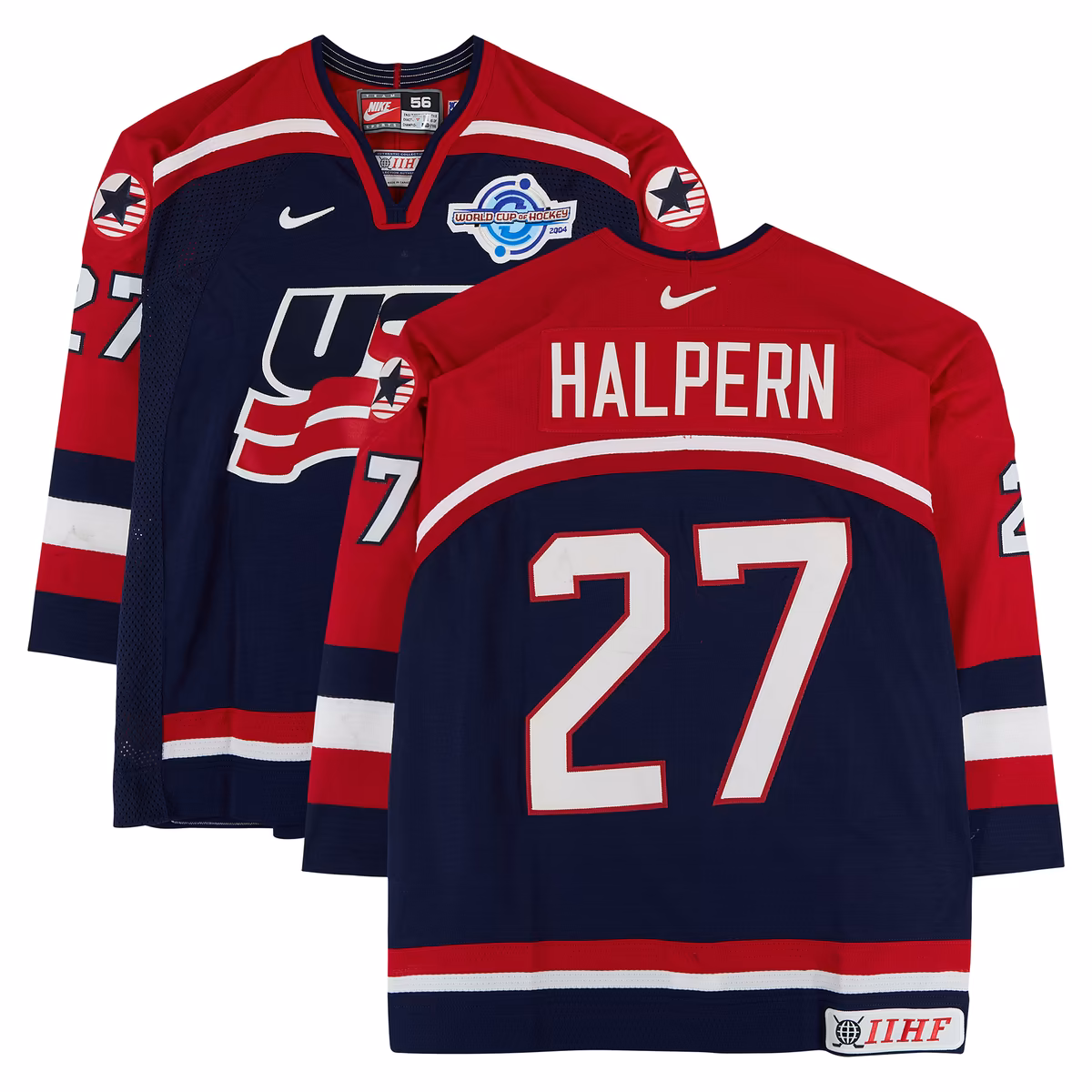 Jeff Halpern Team USA Game-Used #27 Navy Nike Jersey vs. Team Slovakia on September 3 during the 2004 World Cup of Hockey 3 Jeff Halpern Team USA Game-Used #27 Navy Nike Jersey vs. Team Slovakia on September 3 during the 2004 World Cup of Hockey