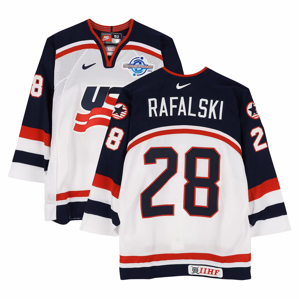 Brian Rafalski Team USA Game-Used #28 White Nike Jersey from the 2004 World Cup of Hockey 2 Brian Rafalski Team USA Game-Used #28 White Nike Jersey from the 2004 World Cup of Hockey