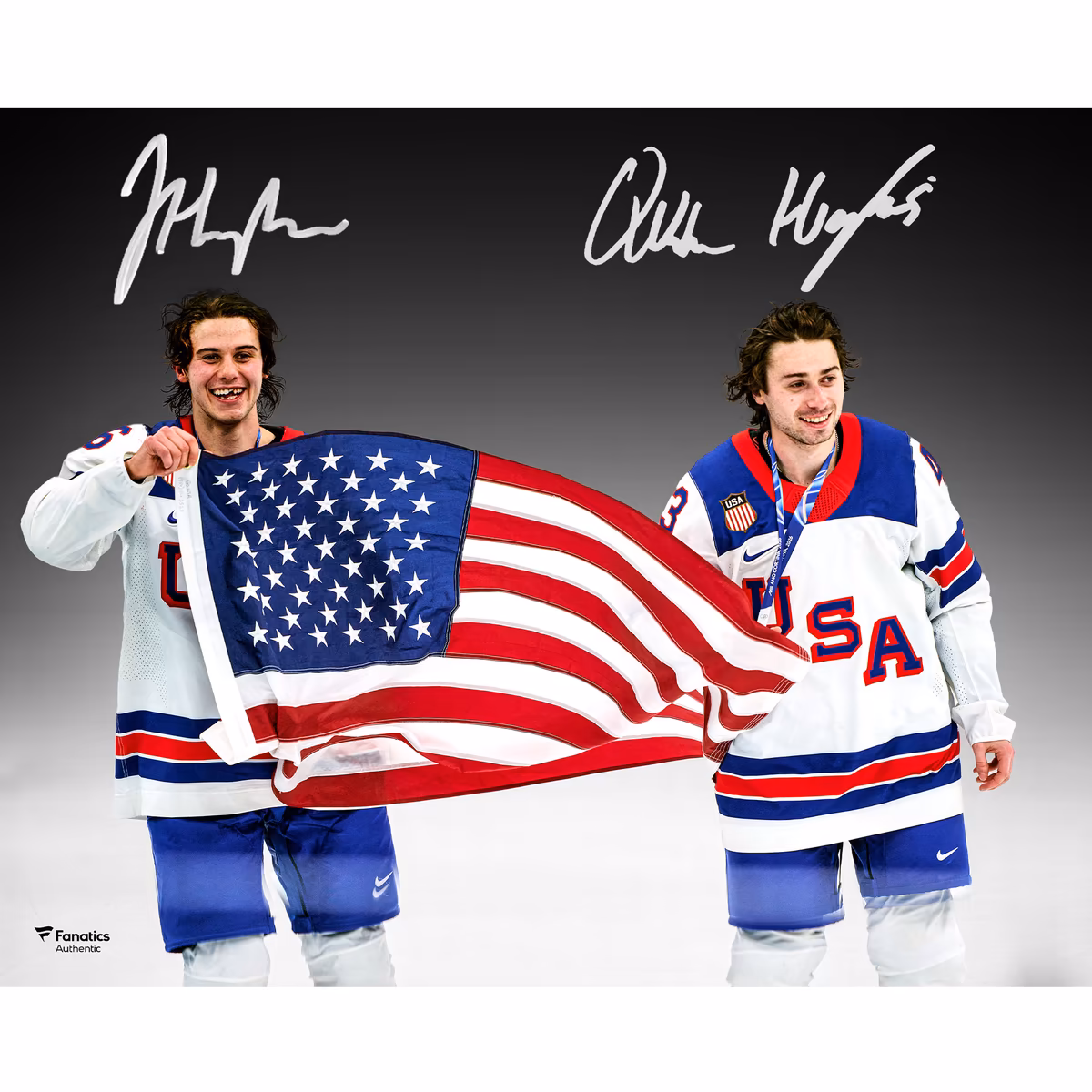 Jack Hughes & Quinn Hughes Team USA Autographed 16" x 20" 2026 Winer Olympics Gold Medal Winners Photograph 8 Jack Hughes & Quinn Hughes Team USA Autographed 16" x 20" 2026 Winer Olympics Gold Medal Winners Photograph