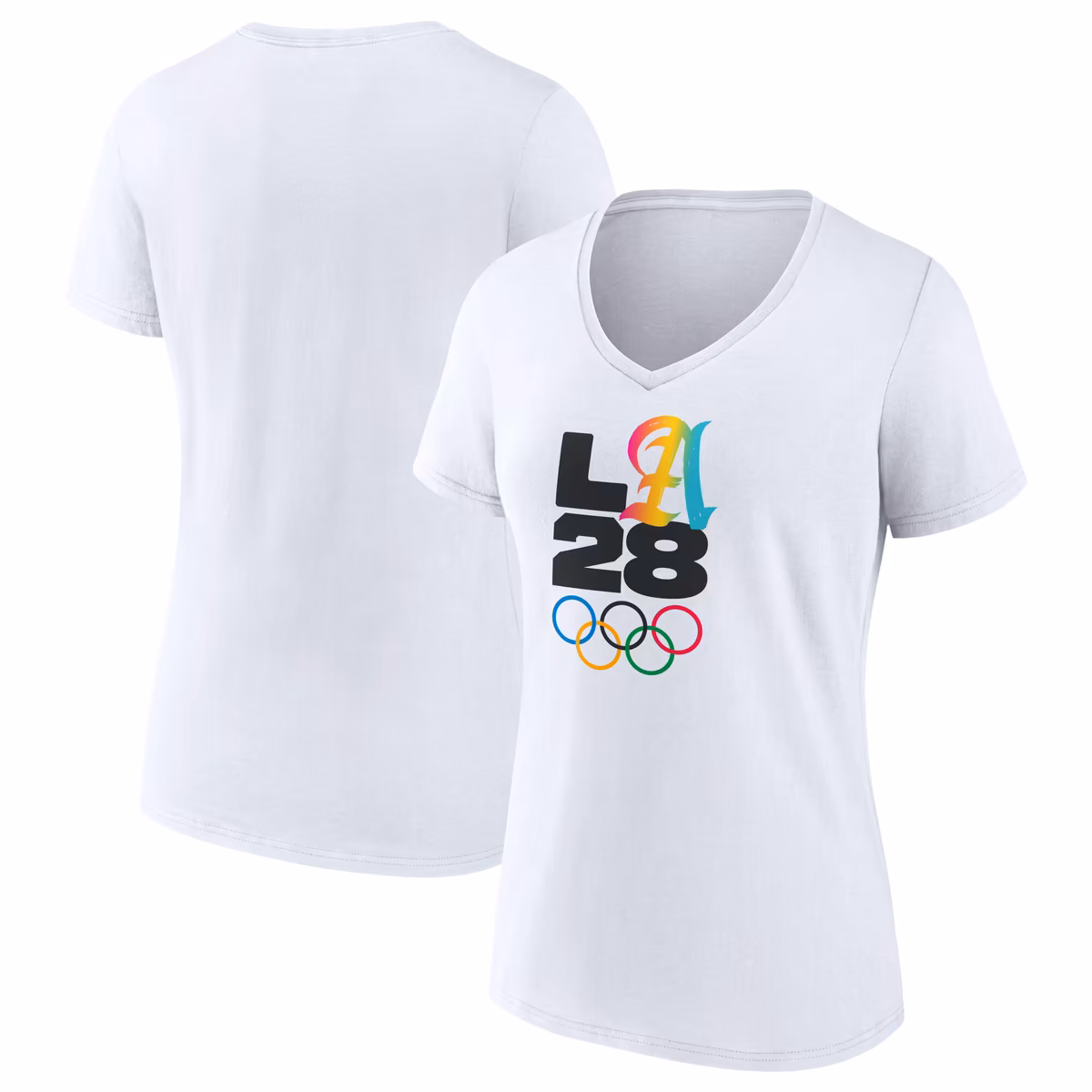 Women's White LA 2028 Summer Olympics Gradient V-Neck T-Shirt 7 Women's White LA 2028 Summer Olympics Gradient V-Neck T-Shirt