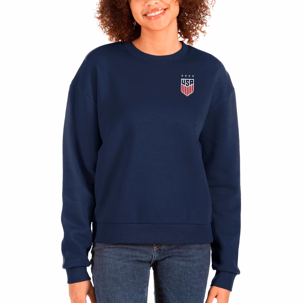 Women's Antigua Navy USWNT Victory Crewneck Pullover Sweatshirt 1 Women's Antigua Navy USWNT Victory Crewneck Pullover Sweatshirt