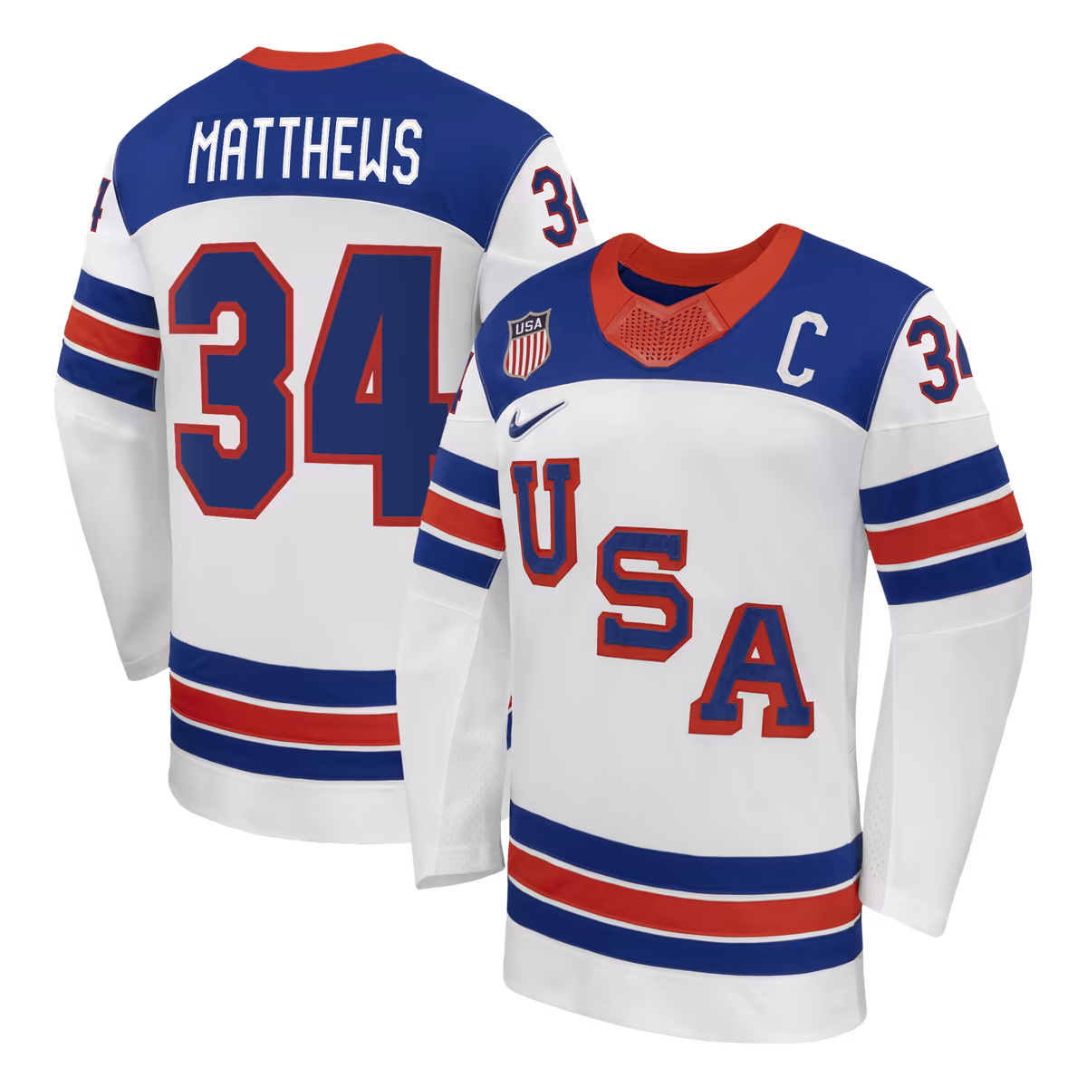 Men's Nike Auston Matthews White US Hockey 2026 Away Replica Jersey