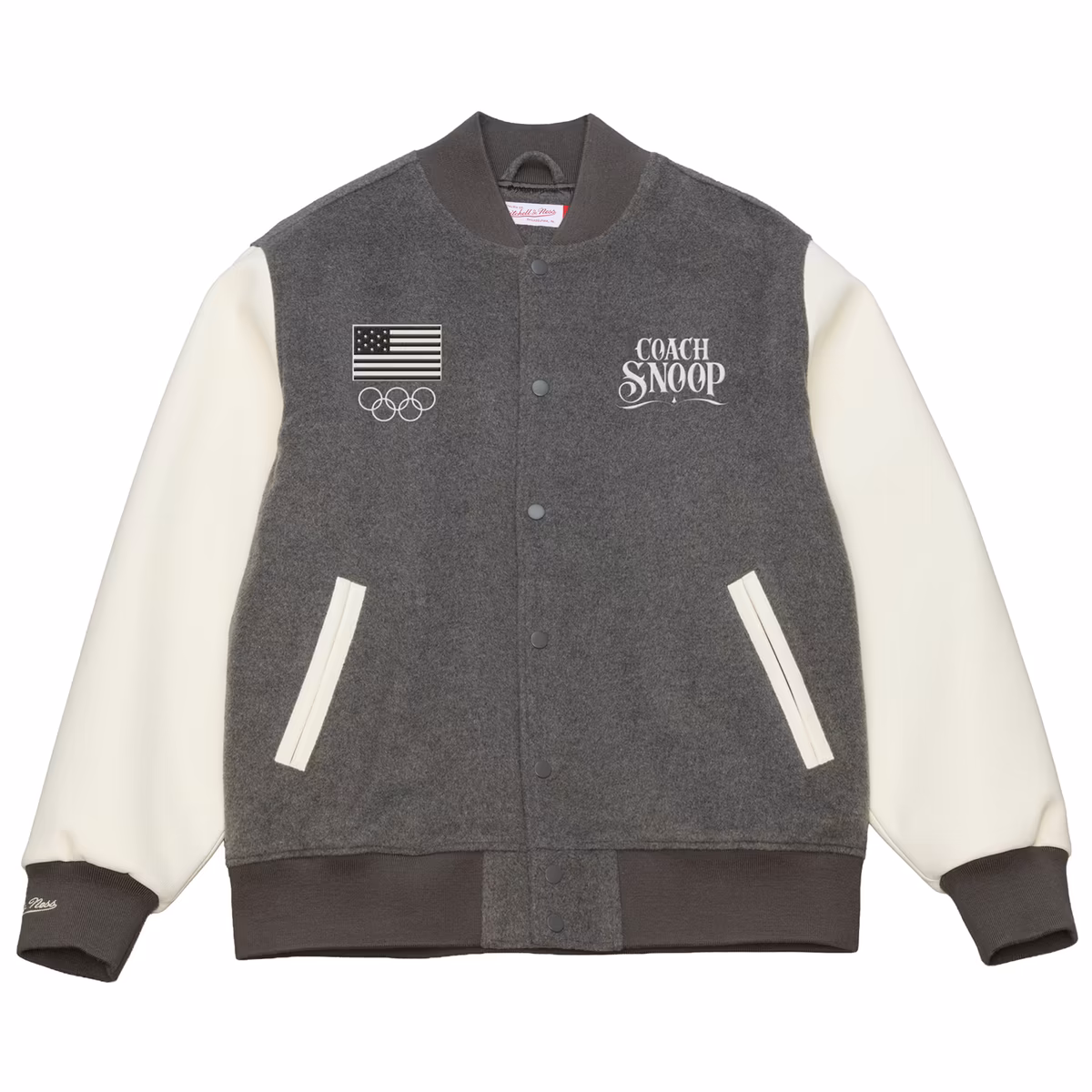 Men's Mitchell & Ness Heather Gray/Cream Team USA Coach Snoop Full-Snap Varsity Jacket 1 Men's Mitchell & Ness Heather Gray/Cream Team USA Coach Snoop Full-Snap Varsity Jacket