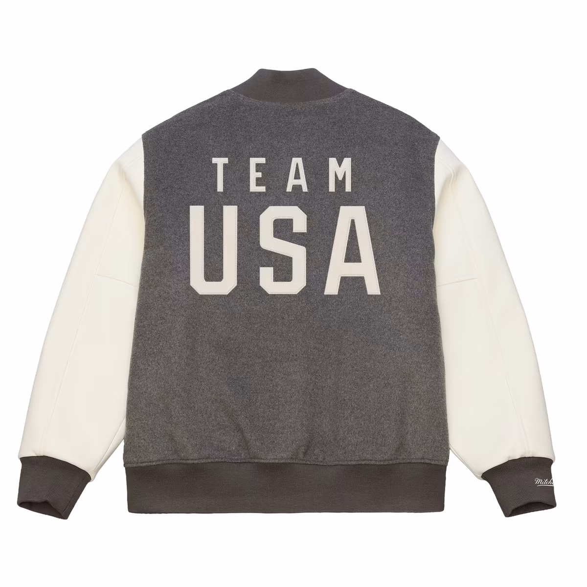 Men's Mitchell & Ness Heather Gray/Cream Team USA Coach Snoop Full-Snap Varsity Jacket 2 Men's Mitchell & Ness Heather Gray/Cream Team USA Coach Snoop Full-Snap Varsity Jacket
