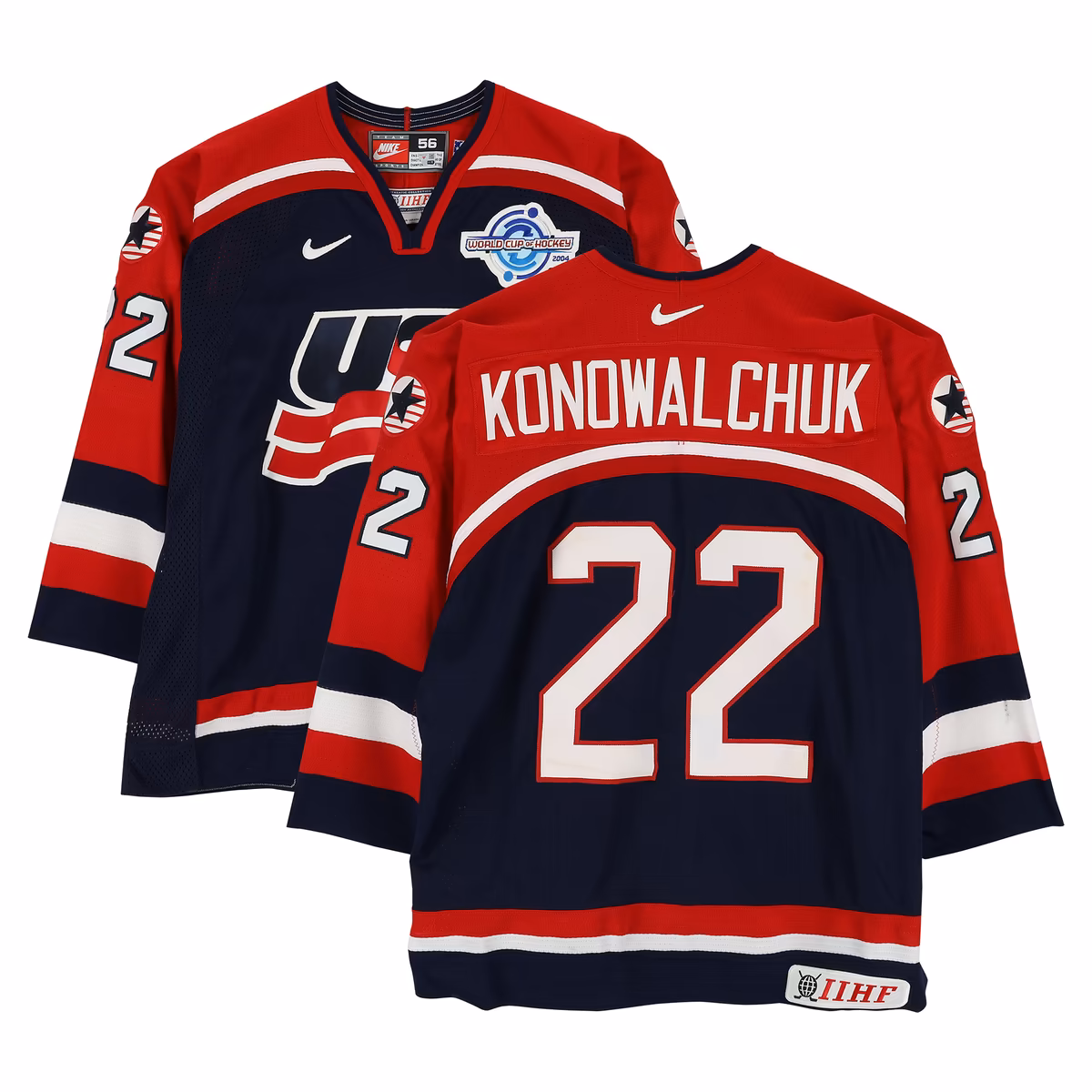 Steve Konowalchuk Team USA Game-Used #22 Navy Nike Jersey vs. Team Slovakia on September 3 during the 2004 World Cup of Hockey