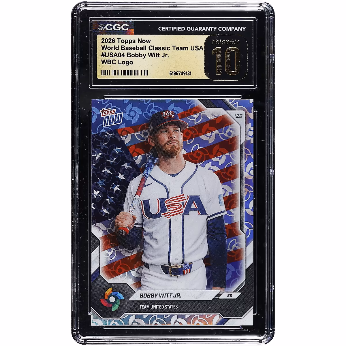Bobby Witt Jr. USA Baseball 2026 Topps Now World Baseball Classic Team USA WBC Logo #USA04 CGC Authenticated PRISTINE 10 Card 4 Bobby Witt Jr. USA Baseball 2026 Topps Now World Baseball Classic Team USA WBC Logo #USA04 CGC Authenticated PRISTINE 10 Card