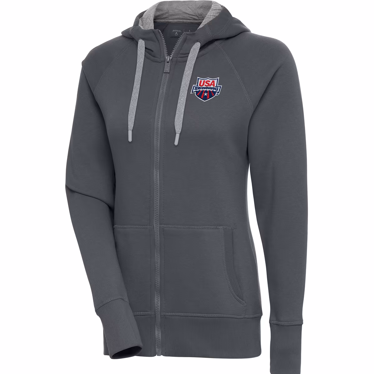 Women's Antigua  Charcoal USA Swimming Victory Full-Zip Hoodie