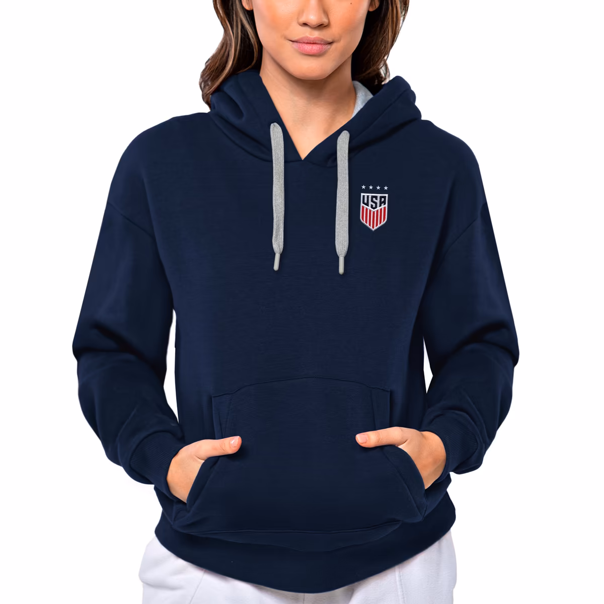 Women's Antigua Charcoal USWNT Victory Pullover Hoodie 1 Women's Antigua Charcoal USWNT Victory Pullover Hoodie