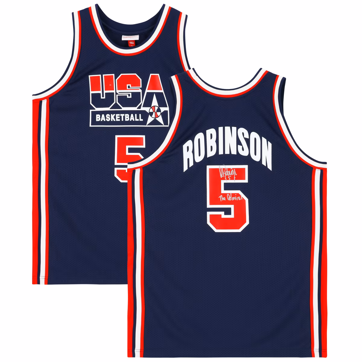 David Robinson USA Basketball Autographed Navy Mitchell & Ness 1992 USA Authentic Jersey with "The Admiral" Inscription 1 David Robinson USA Basketball Autographed Navy Mitchell & Ness 1992 USA Authentic Jersey with "The Admiral" Inscription