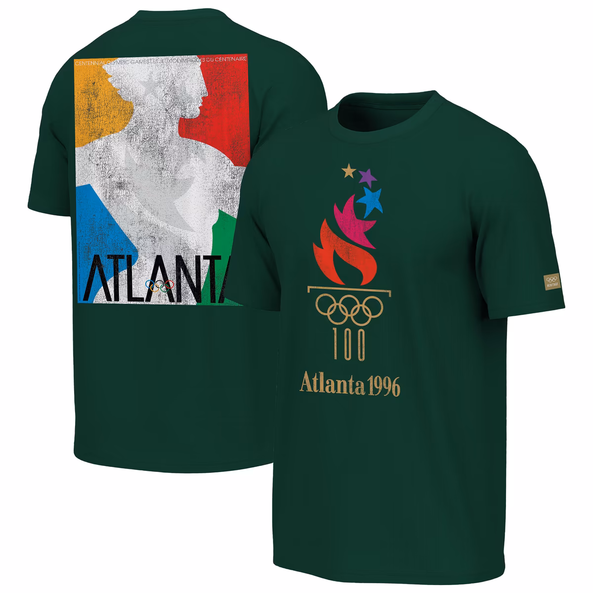 Men's Outerstuff  Green Atlanta 1996 Olympic Games Oversized Mascot Emblem & Poster T-Shirt