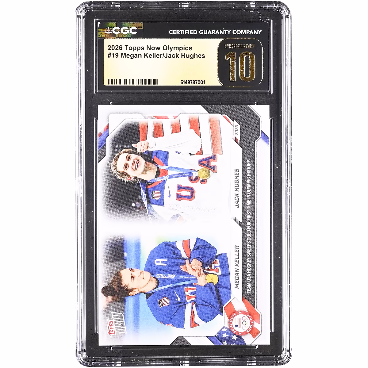 Megan Keller & Jack Hughes Team USA 2026 Topps Now Olympics Team USA Sweeps Gold For First Time in Olympic History #19 CGC Authenticated PRISTINE 10 Card