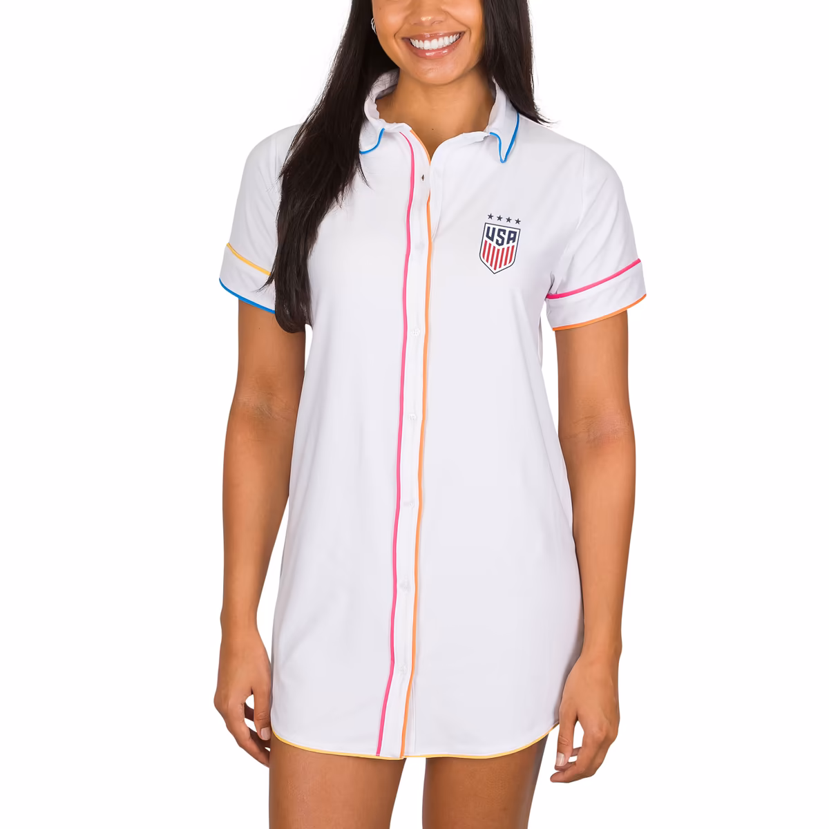 Women's Concepts Sport White USWNT Flutter Knit Button-Up Nightshirt