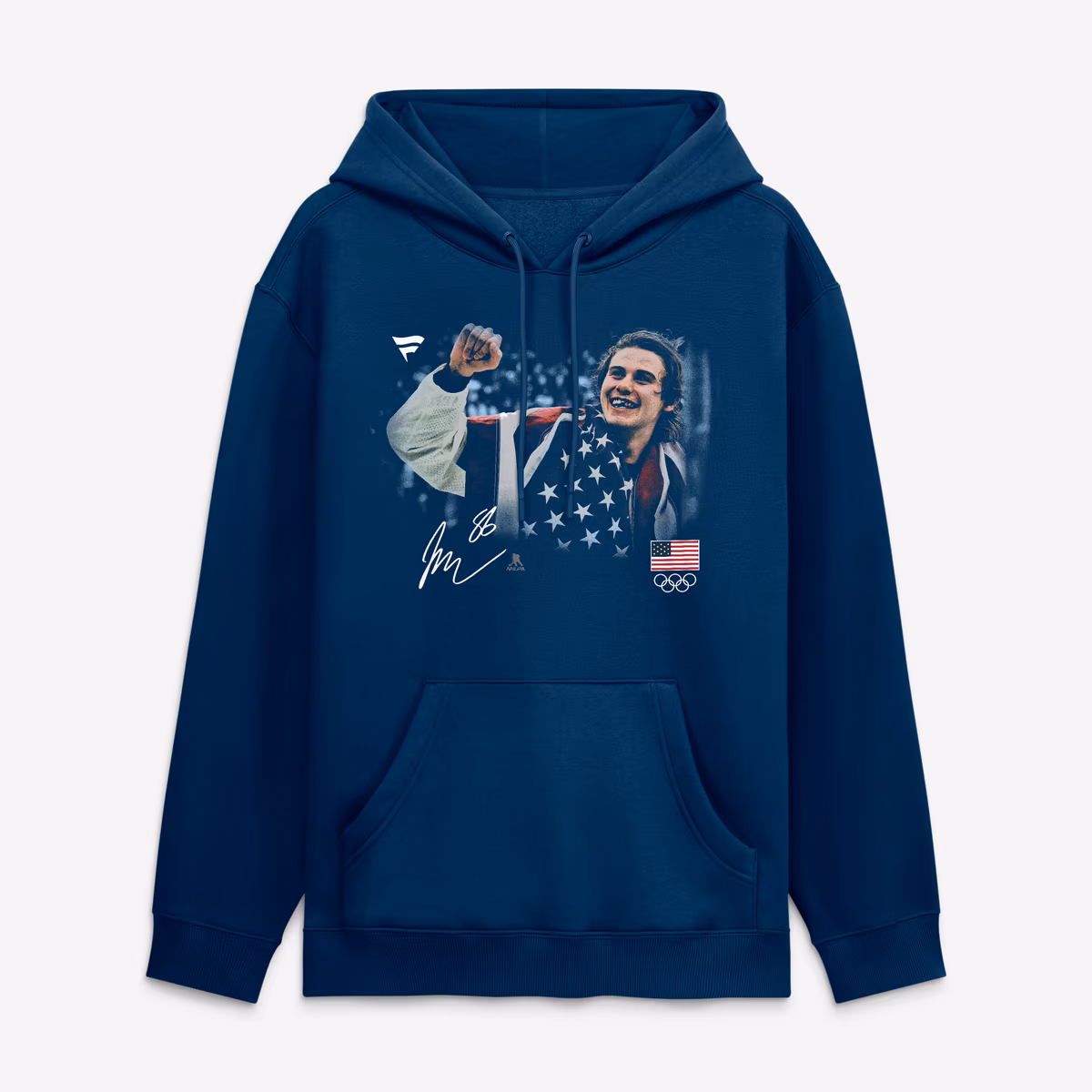 Men's Fanatics Jack Hughes Navy US Men's Olympic Hockey Medal Moment Flag Hoodie