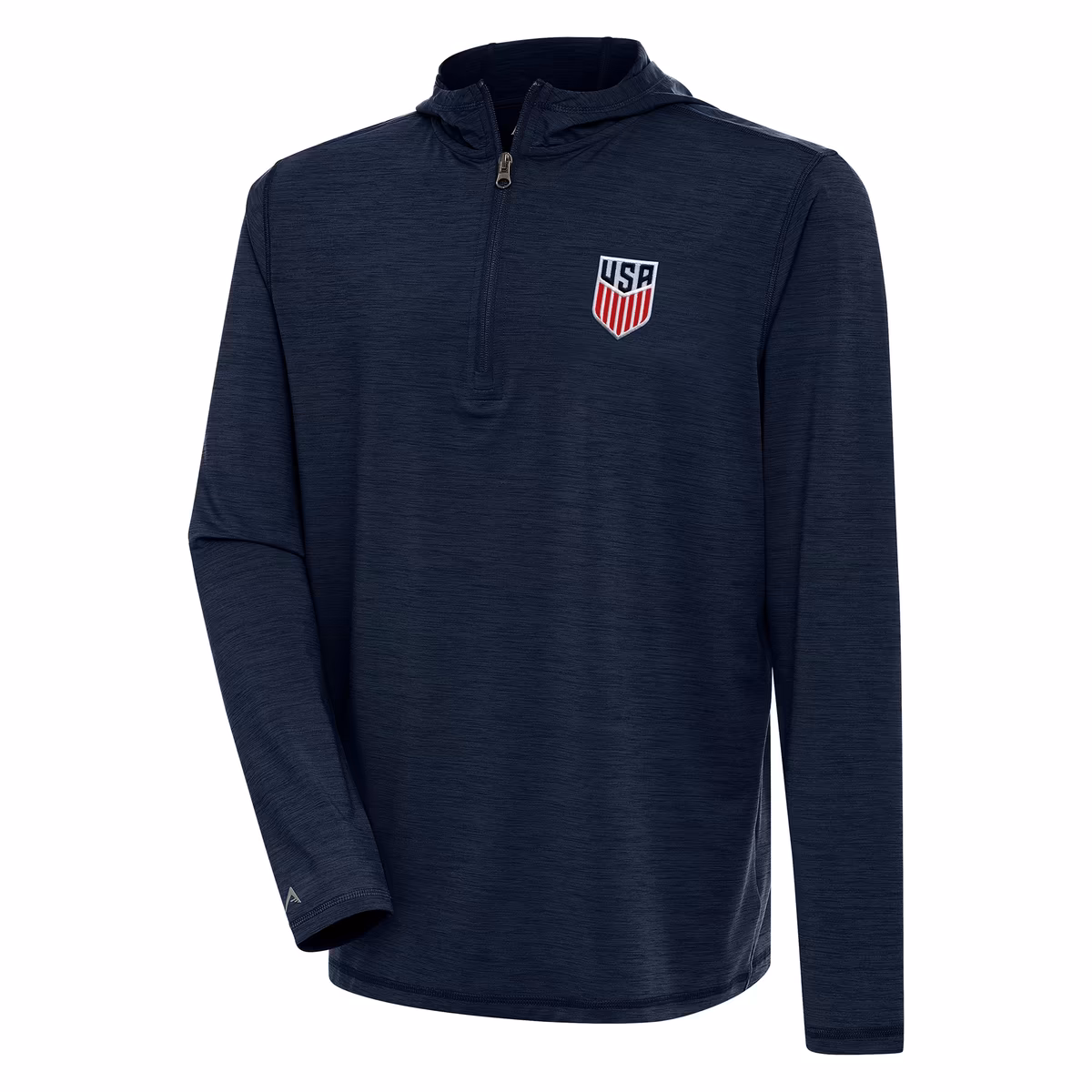 Men's Antigua Heather Navy USMNT Tidy Quarter-Zip Hoodie