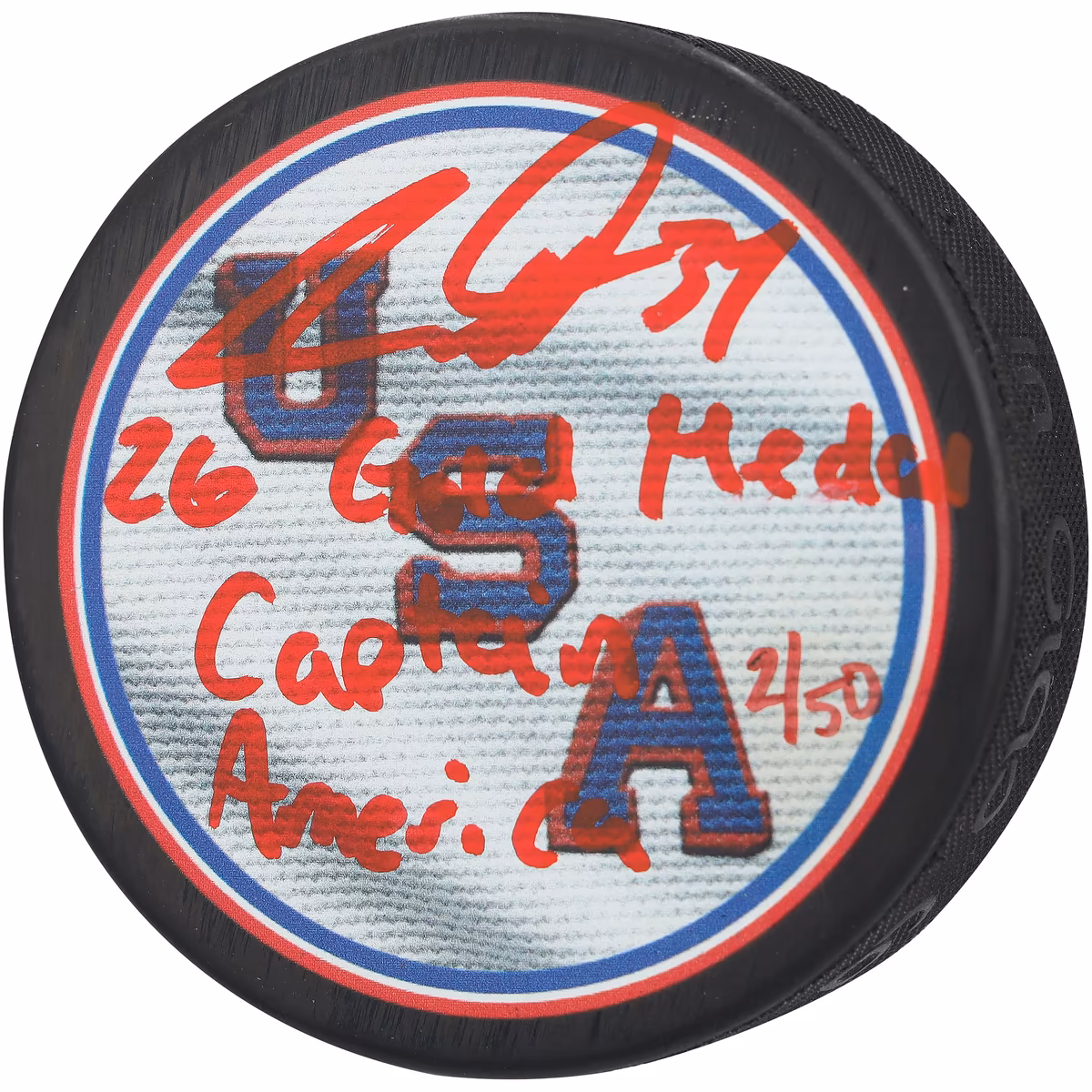 Auston Matthews US Hockey Autographed 2026 Olympic Hockey Puck with Multiple Inscriptions - Limited Edition of 50