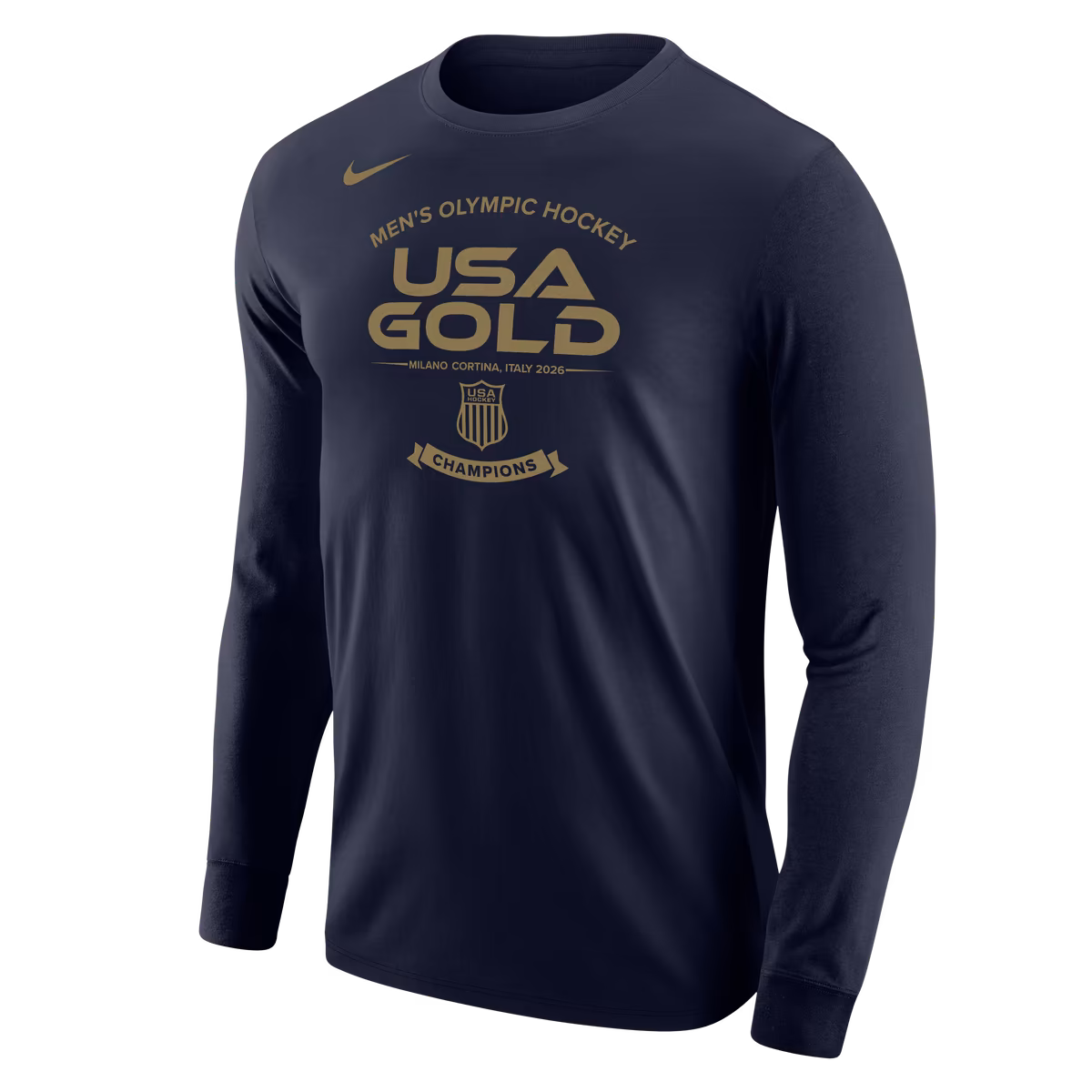 Men's Nike Navy Men's USA Hockey 2026 Winter Olympics Gold Medal Core Long Sleeve T-Shirt