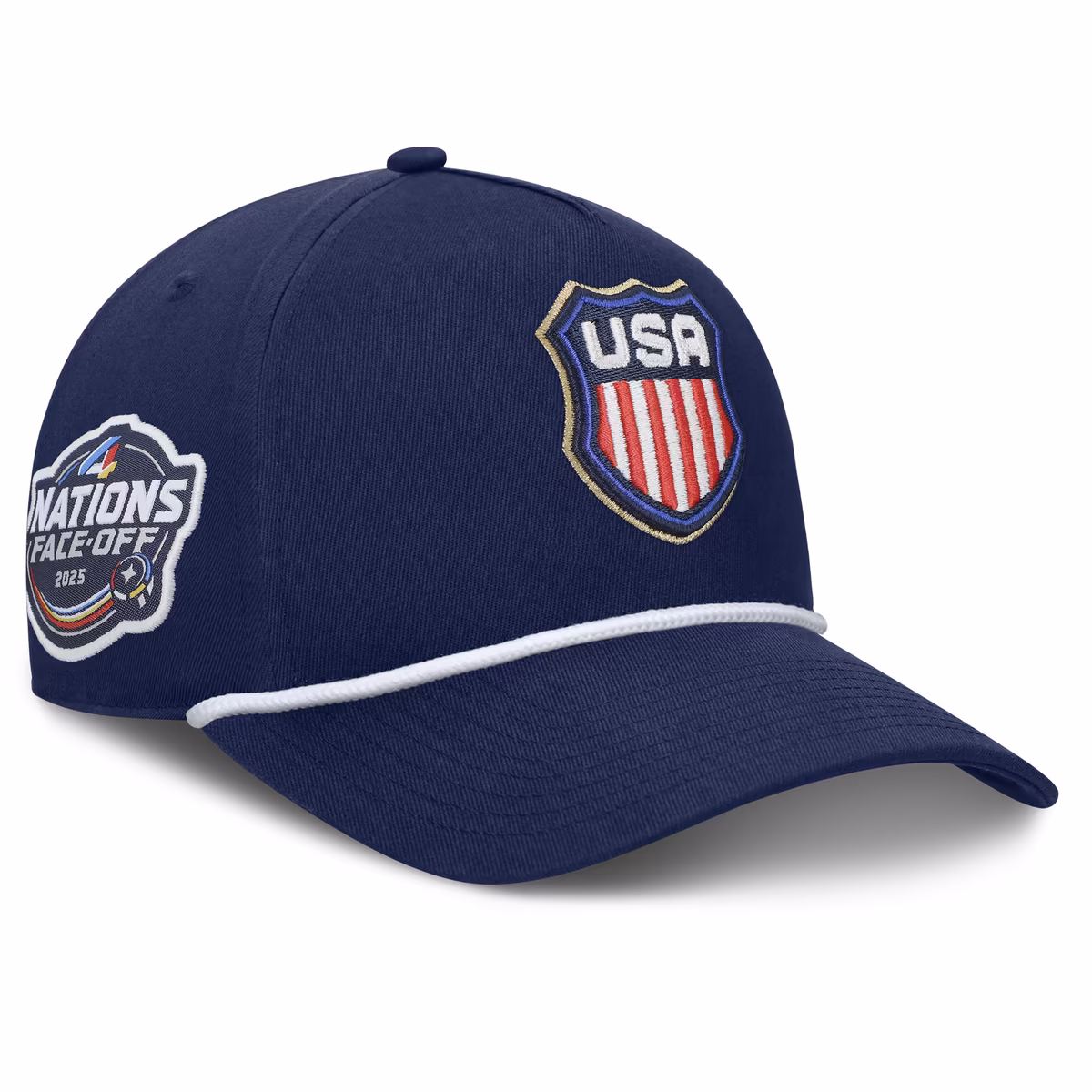 Men's Fanatics Navy USA 2025 4 Nations Face-Off Pinch Front A-Frame Adjustable Hat