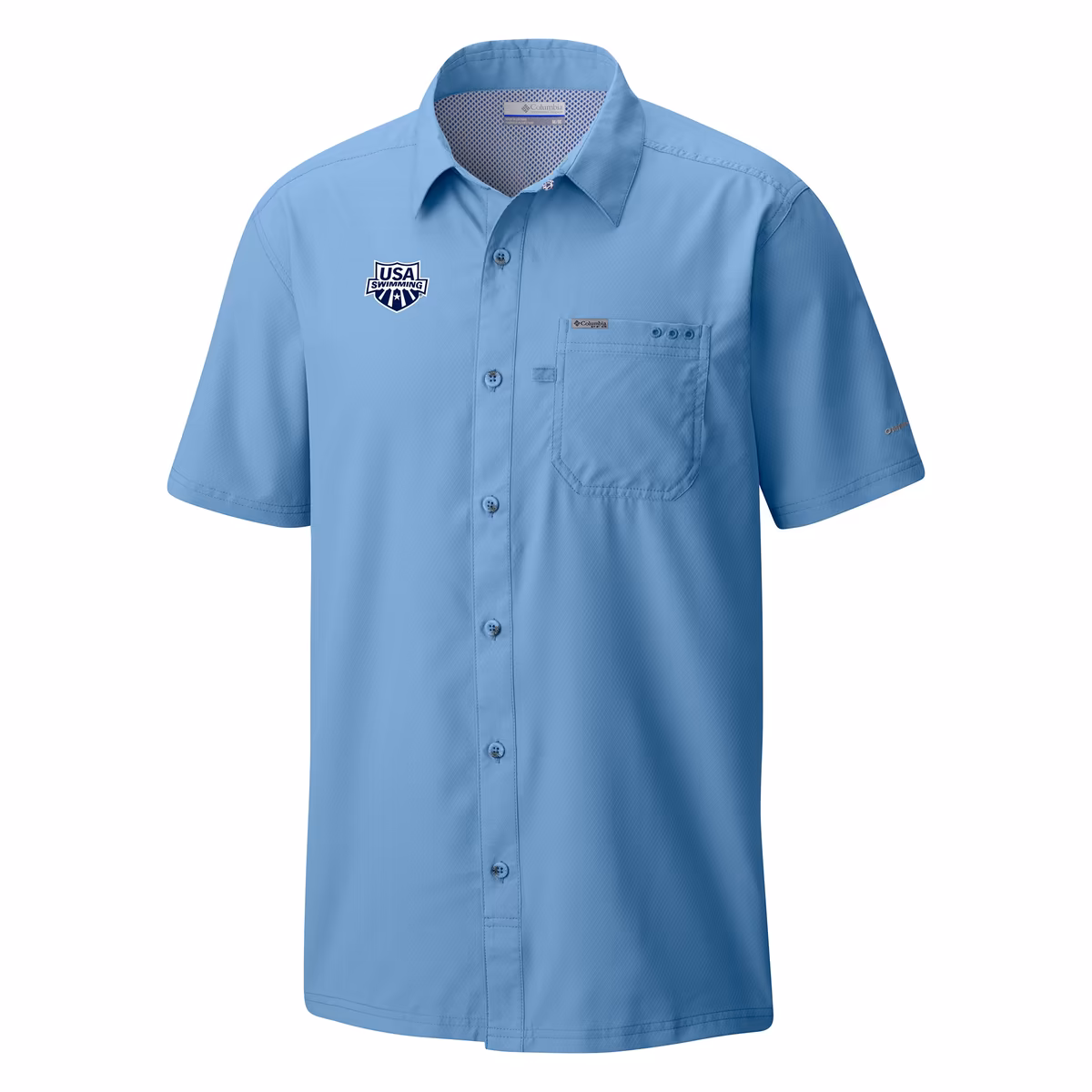 Men's Columbia Blue USA Swimming Slack Tide Button-Up Camp Shirt