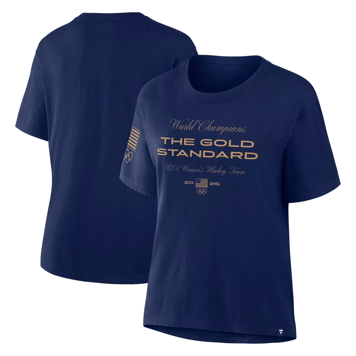 Women's Fanatics Navy Women's US Hockey 2026 Winter Olympics Gold Medal Champions Gold Standard T-Shirt