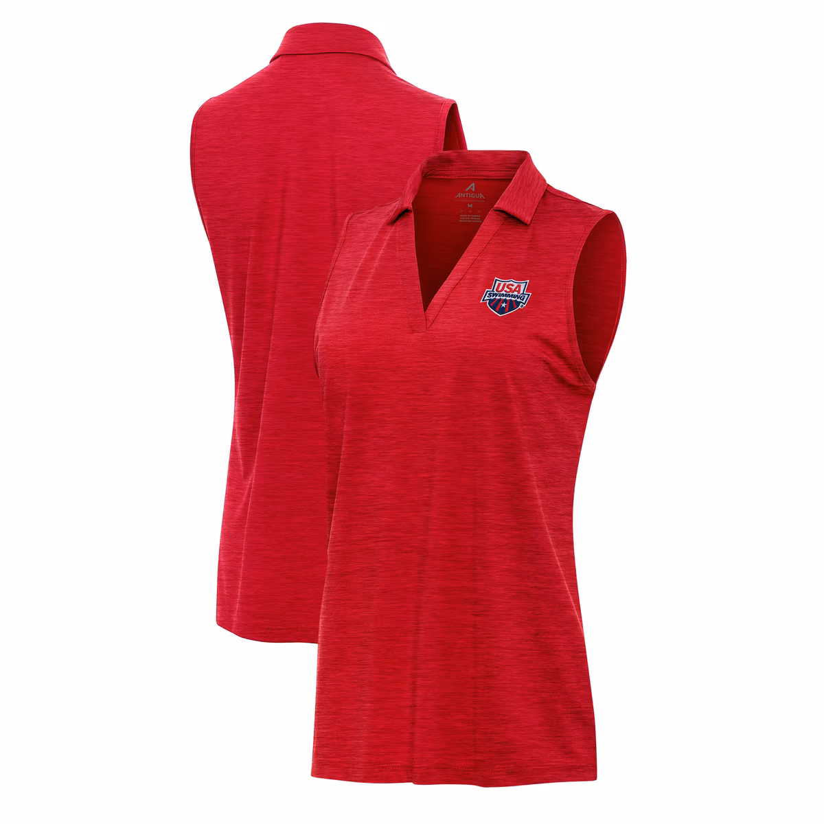 Women's Antigua Heather Red USA Swimming Layout Sleeveless Polo 1 Women's Antigua Heather Red USA Swimming Layout Sleeveless Polo