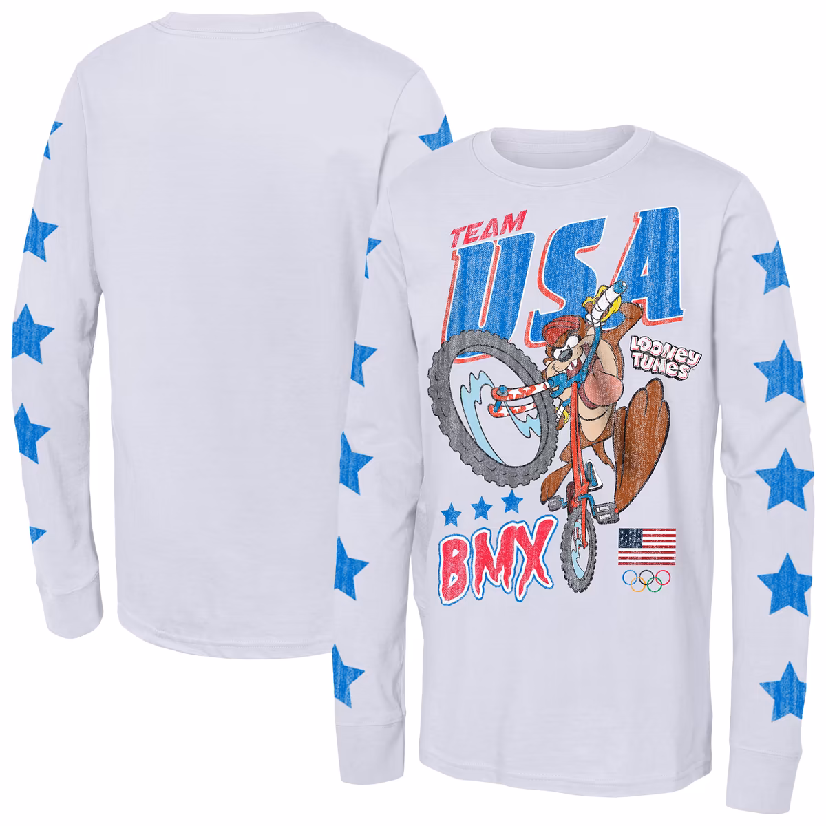 Youth Tasmanian Devil White Team USA Looney Tunes BMX T-Shirt