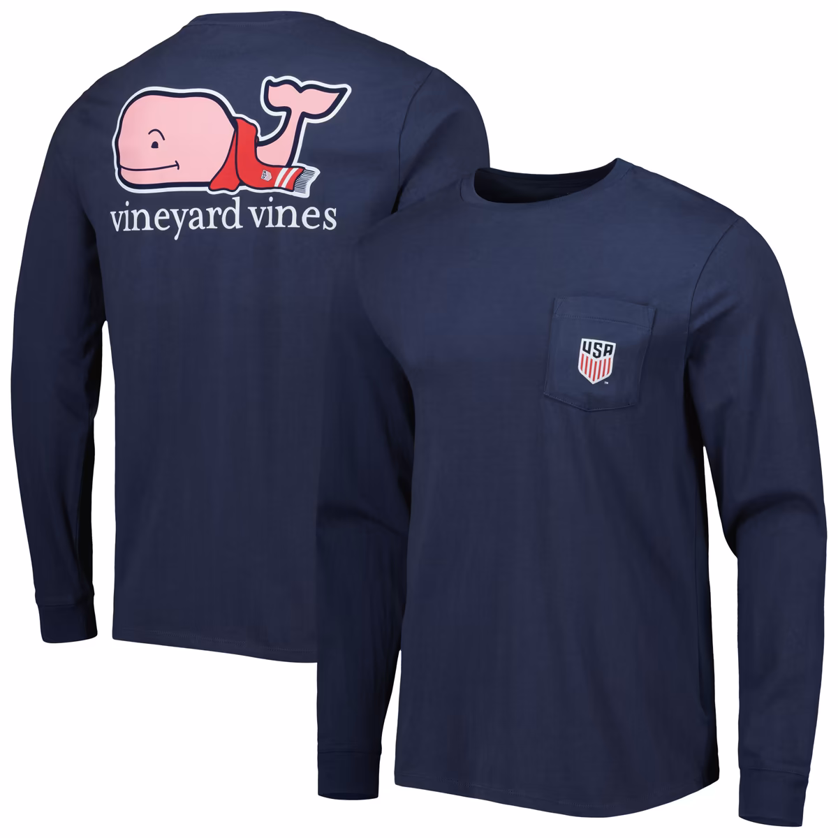 Men's Vineyard Vines Navy USMNT Scarf Whale Long Sleeve T-Shirt